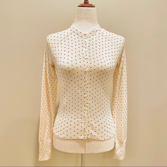 Sweaters - H&M | Cream Red Polka Dot Long Sleeve Cardigan Size S